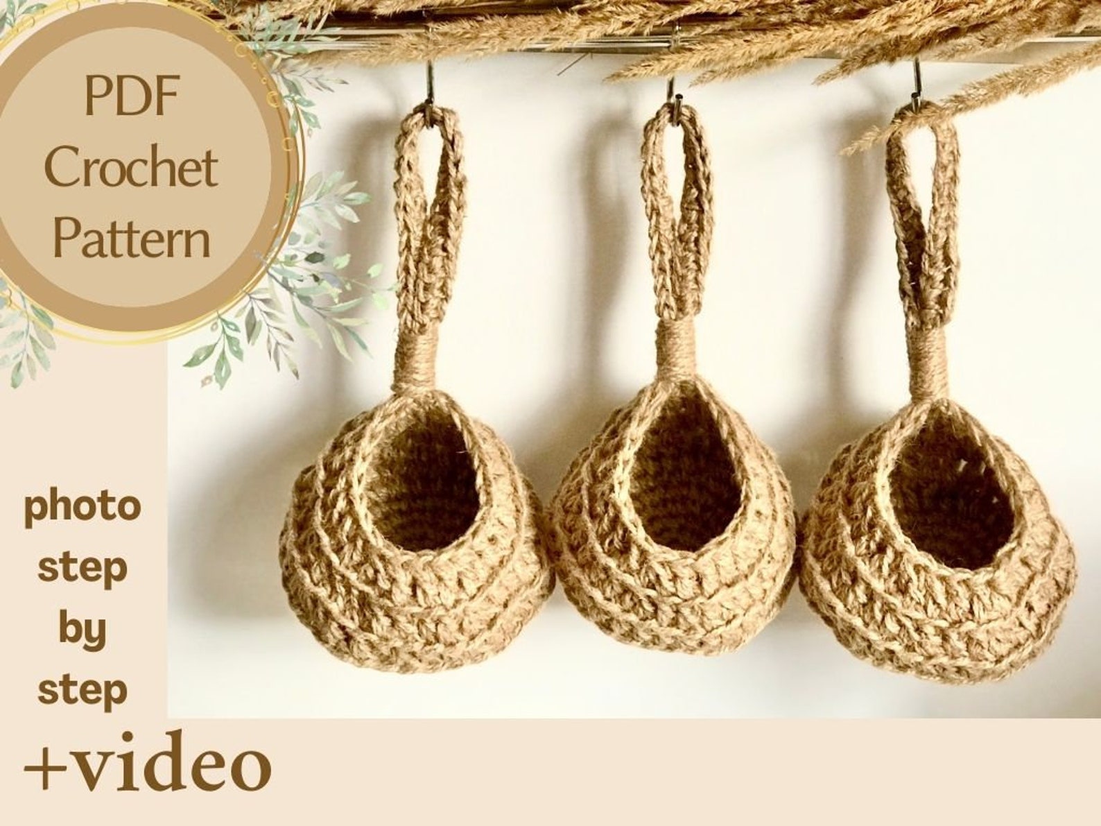 Crochet jute hanging basket pattern DIY Air Plant Holder Etsy