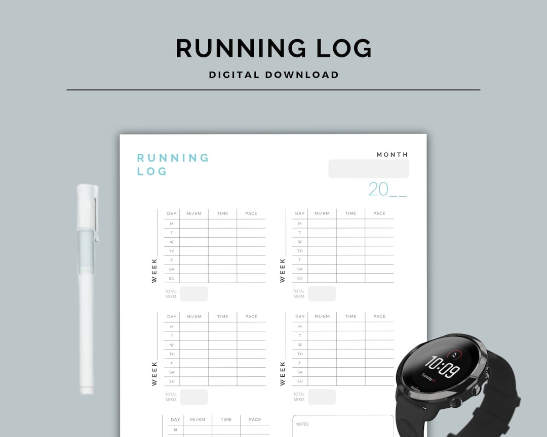 Running Log / DIGITAL DOWNLOAD / Mile KM Tracker - Etsy