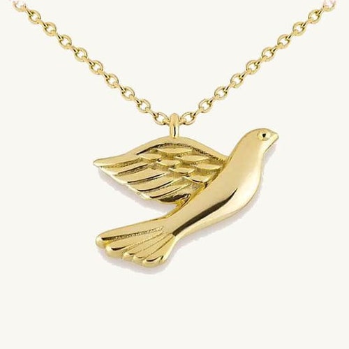 Peace Dove Pendant Necklace 14k Gold Necklaces for Women Etsy
