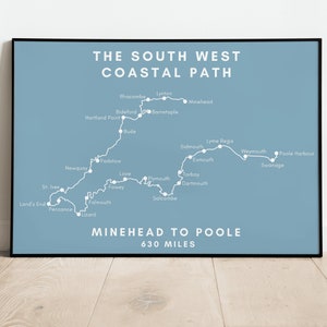 The South West Coastal Path Route Print | Somerset, Devon, Cornwall and Dorset | Map Print