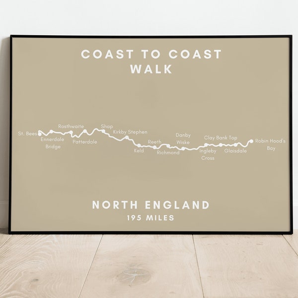 Coast to Coast Print | North England Hike/Walk/Trail | Walking Gift | Map Print