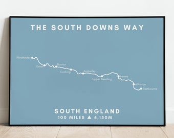 The South Downs Way | South England Hike/Walk/Trail | Walking Gift | Map Print