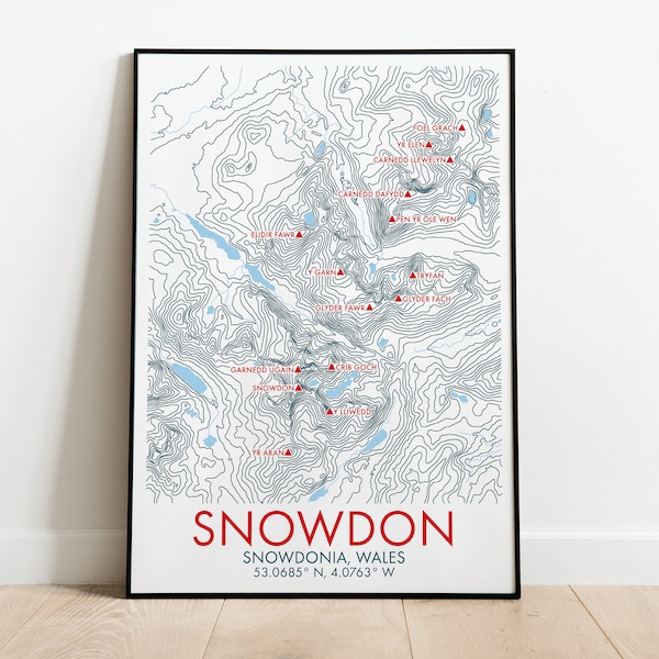 Snowdon, Snowdonia Contour Lines Print | Map Print | Wales Print | Topographic Print