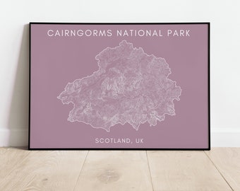 The Cairngorms National Park Print | Cairngorms Hike/Walk/Trail | Scotland Topographic Print | Cairngorms Map | Scottish Highlands Map