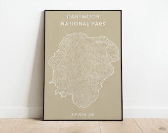 Dartmoor National Park Print | Dartmoor Hike/Walk/Trail | Topographic Print | Walking Gift | Dartmoor Map Print | Devon Map