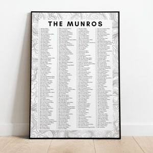 Munro Bagging Print | Scotland Highlands Mountain Tick List | Topographic Print | Grahams, Corbetts and Donalds Print