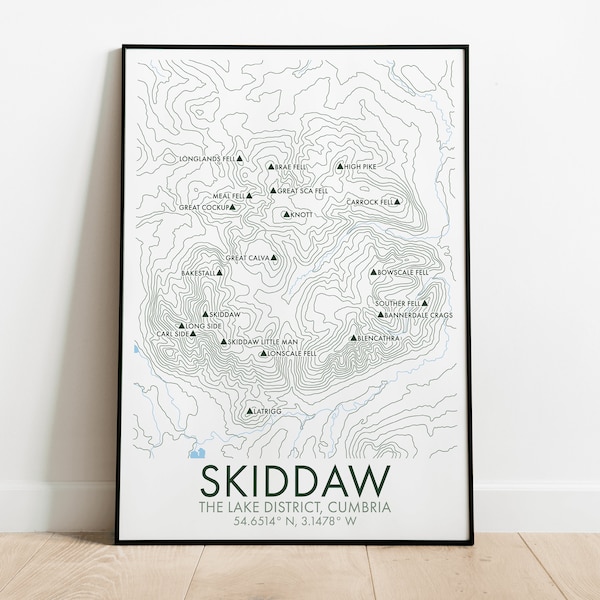 Skiddaw, Northern Fells, The Lake District Contour Lines, Topographic Print | Wainwright's Map, Lake District Map