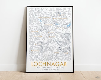 Lochnagar and Glenshee, Cairngorms Contour Lines Print | Scotland Print | Topographic Print | Munro Print | Scottish Highlands