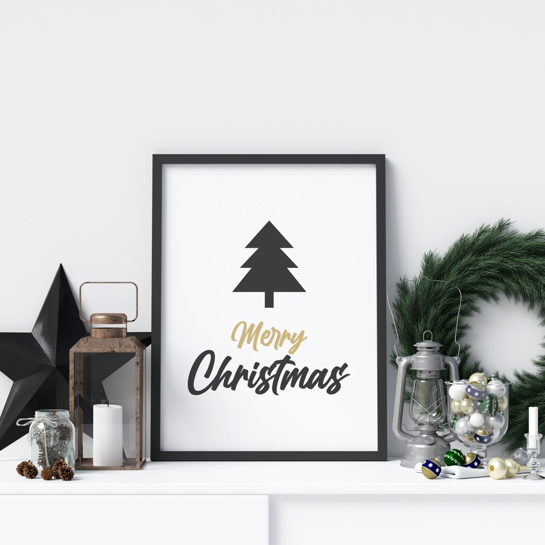 Merry Christmas Christmas Wall Decor Christmas Tree Poster Etsy