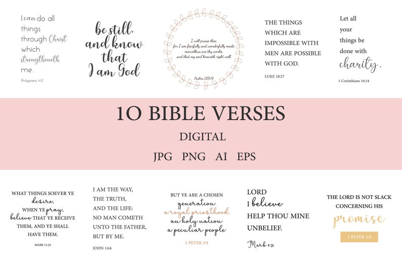 10 Bible Verses, Christian Quotes Bundle AI, EPS, Jpeg, PNG 300 dpi, Encouraging Bible Verses Bundle image 1