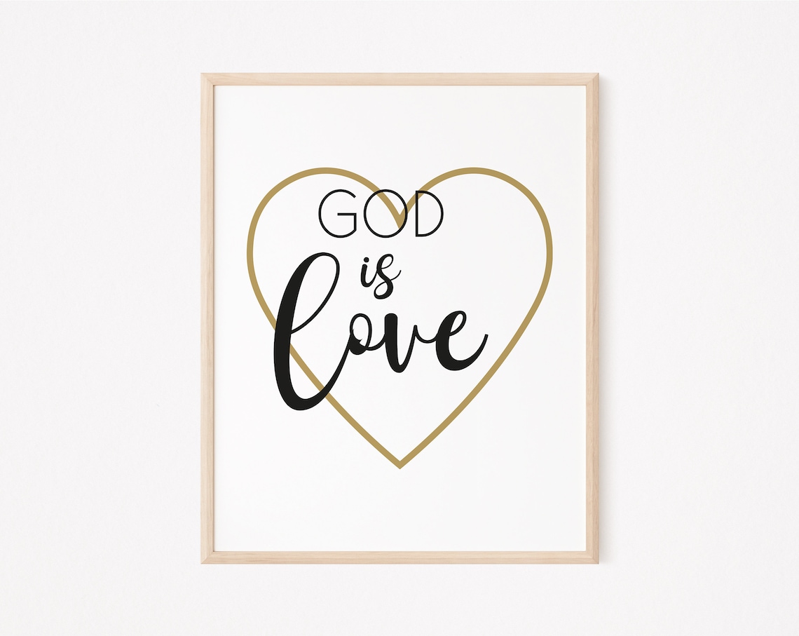 God is Love Wall Art Minimalist Abstract Heart Christian Etsy