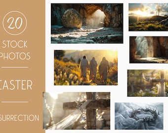 Easter Stock Photo Bundle, 20 Resurrection Images, Easter Cross and Crown JPEG, The Tomb is Empty, Calvary Photos, Golgotha Images