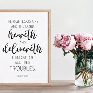 Bible Verse Printable Psalm 34:17 Christian Wall Art Bible - Etsy