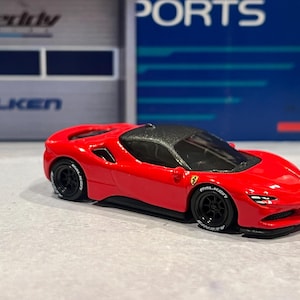 Hot Wheels Ferrari sf90 Stradale 1/64 scale car toy with Real Rider wheel swapped