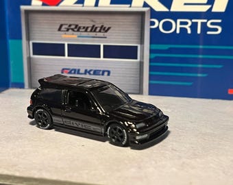 Hot Wheels Honda Civic Ef Black Custom Color With Real Rider Wheel