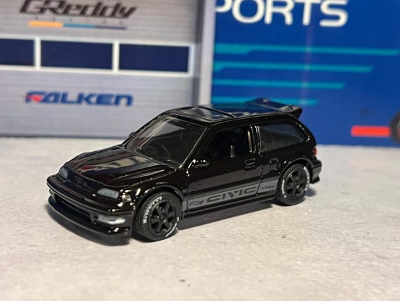 Hot Wheels Honda Civic Ef Black Custom Color With Real Rider Wheel