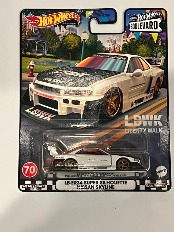 ホットウィール　LBWK スカイライン　GTR R32 R34‼️ Hot Wheels Premium LB-ER34 SUPER SILHOUETTE NISSAN SKYLINE R34