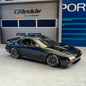 Hot wheels black Mazda rx7 Savannah with real rider custom wheel swap