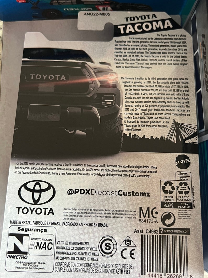 Hot wheels Toyota Tacoma 3rd gen custom paint and wheels with custom card. image 2