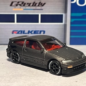 Hot Wheels Honda crx custom dark grey with Real Rider wheel swapped