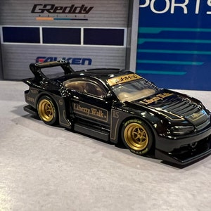 Hot wheels liberty walk Nissan s15 Silvia black with gold real riders 6 spoke