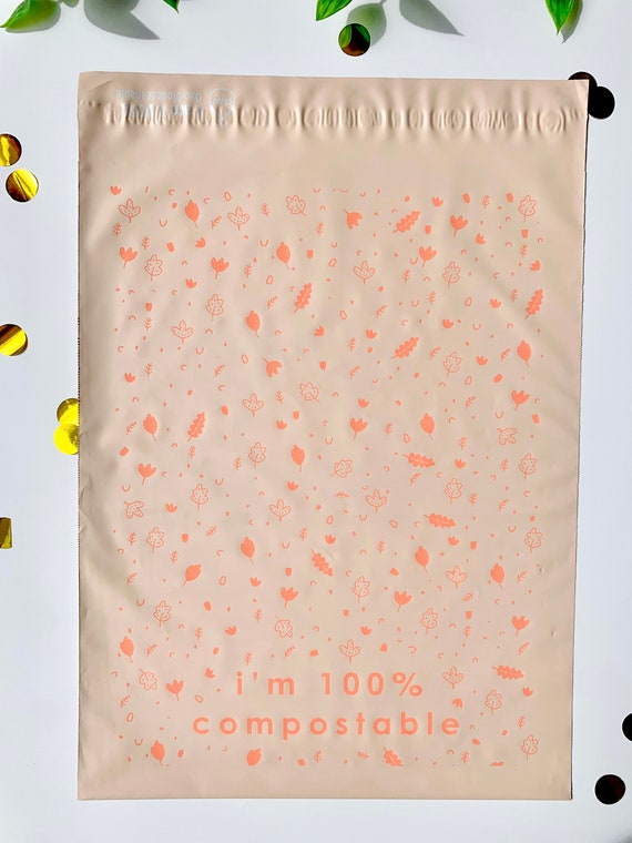 Biodegradable Mailer, Peach Floral Compostable Shipping Bag (25cm X 33cm)