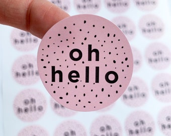 X35 “oh hello” stickers, postage stickers, packaging sticker, sticker sheet, small business labels, recycled stickers, recyclable, spotty