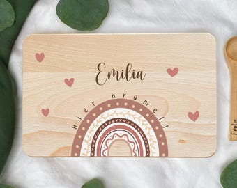 Breakfast board personalized children, rainbow, cutting board, gift for birth, board personalized, baby gift personalized,