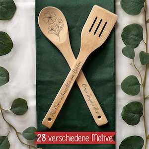 Personalized wooden cooking spoon and spatula as a gift idea for grandma and grandpa image 1