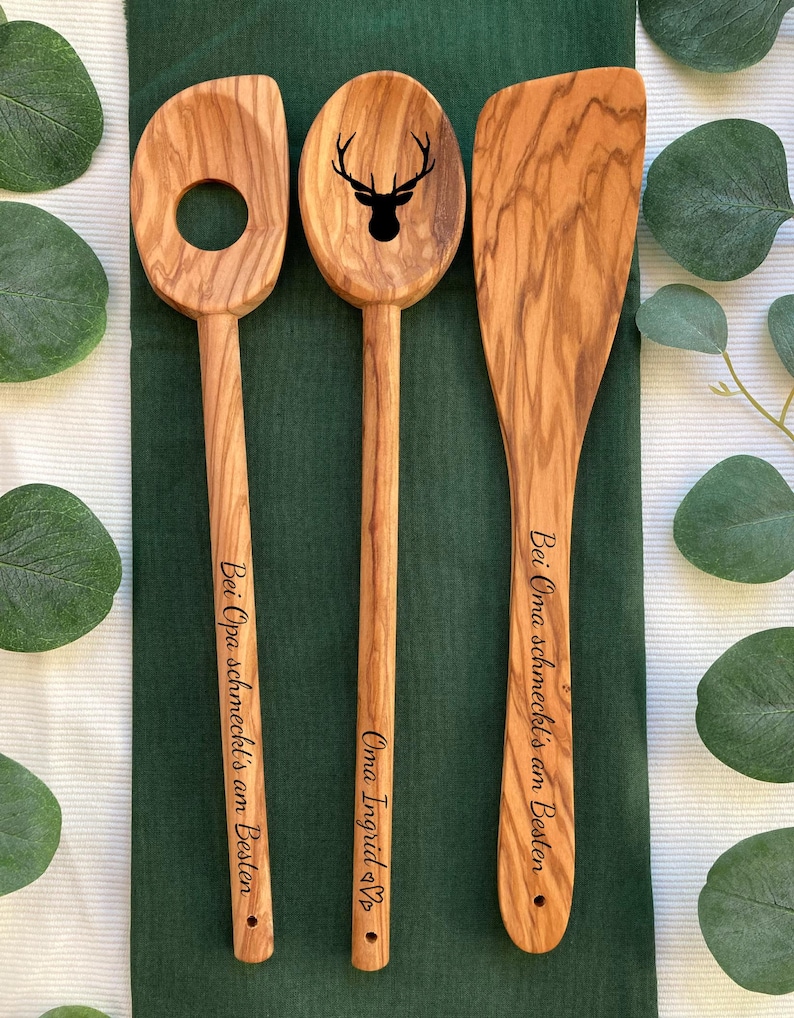 Personalized wooden cooking spoon and spatula as a gift idea for grandma and grandpa image 6