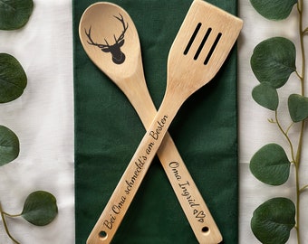 Cuillère et spatule en bois personnalisées comme idée cadeau pour grand-mère et grand-père