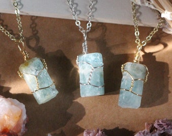 Aquamarine crystal necklace, aquamarine necklace, crystal necklace, gift for her, valentine's day gift, handmade jewelry, teal gemstone
