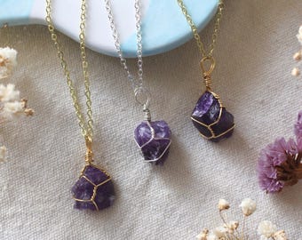 Amethyst Pendant Necklace, Minimalist Birthstone Gemstone Necklace, Christmas Gift for Her, Mothers Day gift, Gift for Mom, Made in Canada