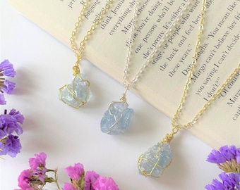 Celestite necklace, handmade crystal necklace, crystal necklace, crystal necklaces, dainty 14k gold or silver plated, celestite stone