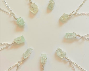 Dainty green calcite necklace, handmade necklace, wire wrapped 14k silver plated, crystal necklace, crystal necklaces, green crystal jewelry