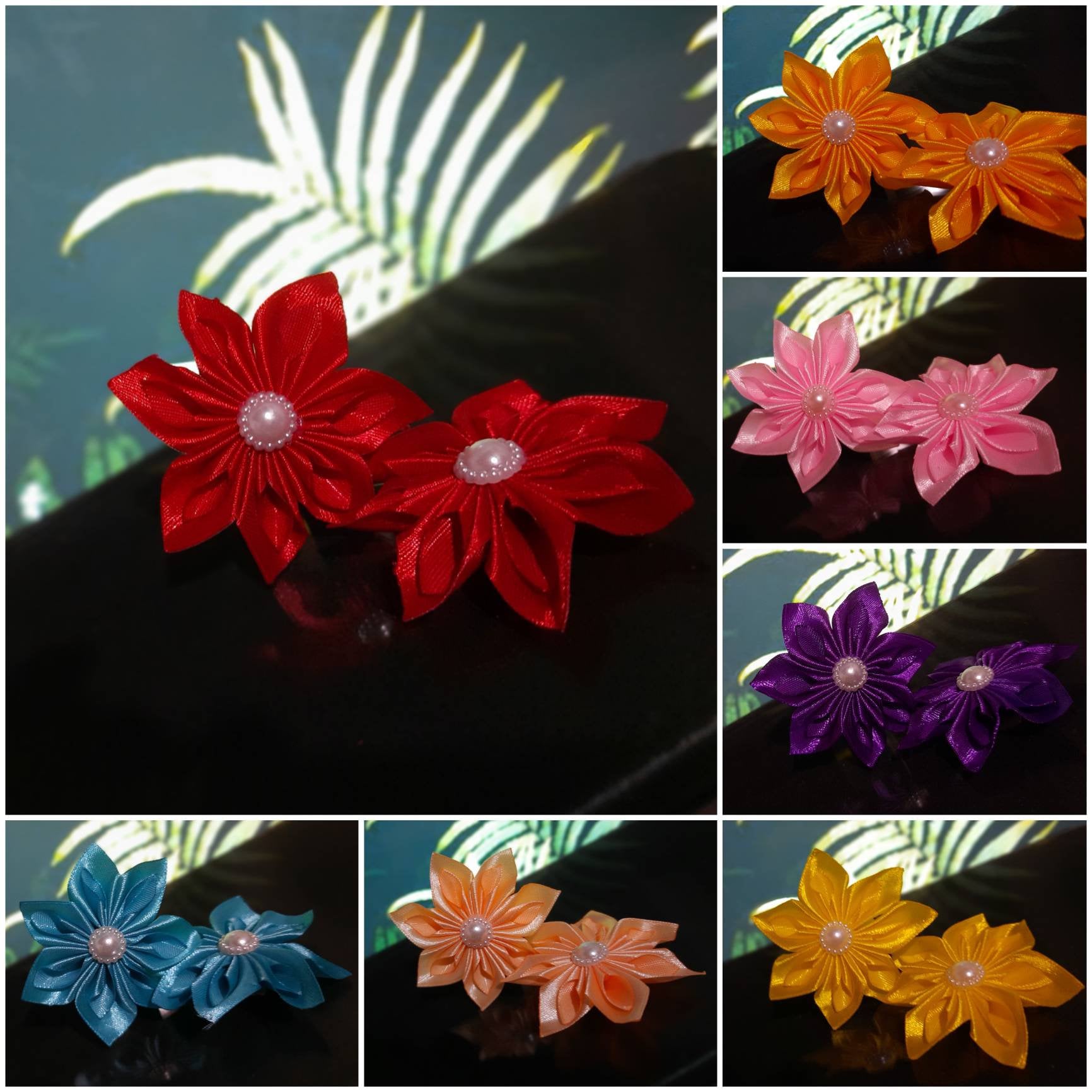 Ribbon Flowers Satin Ribbon Flowers Wedding decor Handmade Etsy