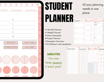 Pink Student Planner Digital Planner for College School, Digital Student Planner, iPad planner, GoodNotes Planner, Academic Digital Diary