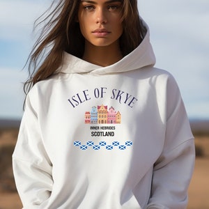 Isle of Skye Hoodie, Isle of Skye Hood Sweatshirt, Outlander, Isle of Skye, Sassenach, Scotland, White, Grey