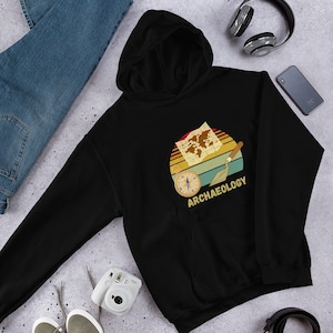 Archäologie Werkzeuge, Archäologen Werkzeuge, Archäologie, Archäologe, Landkarte, Kompass, Kelle, Hoodie Unisex Hoodie