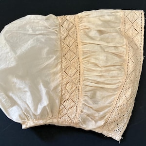 Antique Baby Bonnet Christening Hat Hand Made Lightweight Cotton Fabric and Lace 1800s