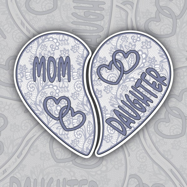 Mom Daughter Heart Sticker Set, Mother Daughter Stickers, Daughter Gift, Gift for Mom, Family Stickers Heart Label Decal for Vehicle Tumbler