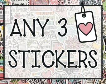 Choose Any 3 Stickers, Sticker Set, Sticker Pack, Sticker Multipack, Sticker Bundle, Assorted Stickers for Water Bottle Laptop, Sticker Bomb