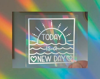 Today Is A New Day Suncatcher, Sunrise Suncatcher Sticker, Sun Rainbow Maker Sticker, Water Window Prism Sticker, Window Sun Catcher Decal