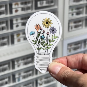 Floral Light Bulb Sticker, Aesthetic Botanical Sticker for Water Bottle, Laptop, Bouquet Flower Decal Label, Lightbulb Garden Sticker