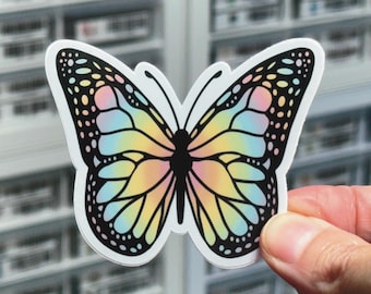 Rainbow Monarch Butterfly Stickers, Pastel Butterfly Decal, Insect Stickers, Pretty Colorful Aesthetic Label for Water Bottle, Laptop