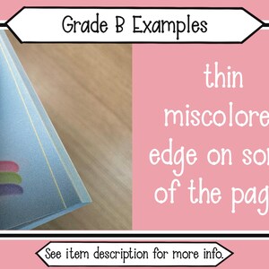 May include: A stack of paper pages with a thin miscolored edge on some of the pages. The text Grade B Examples is at the top, and the text thin miscolored edge on some of the pages is on the right. See item description for more info is at the bottom.