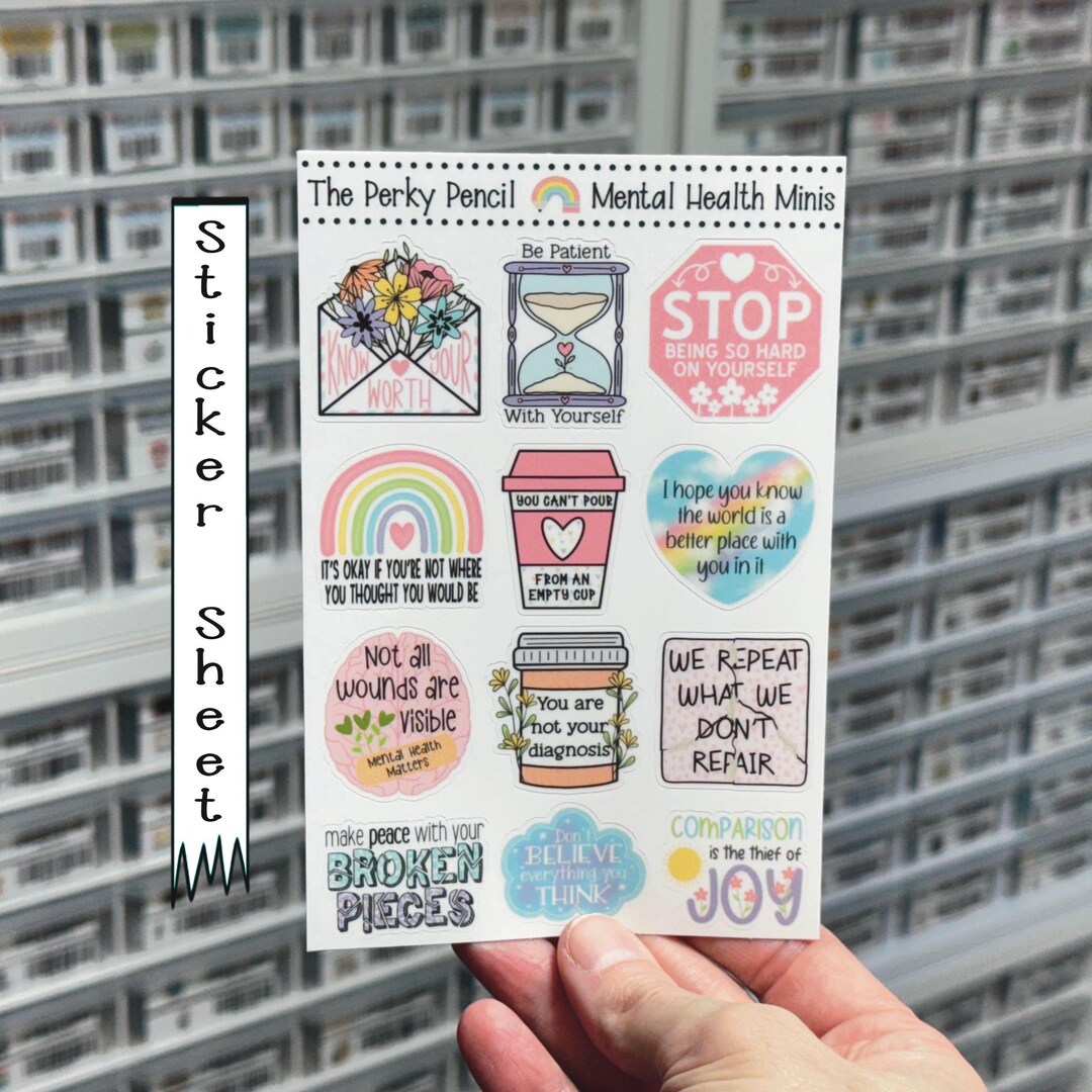 Mental Health Minis 4x6 Sticker Sheet, Bujo Sticker Sheet, Self Care ...