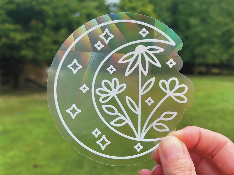 Floral Moon Suncatcher Stars Suncatcher Sticker Celestial Etsy