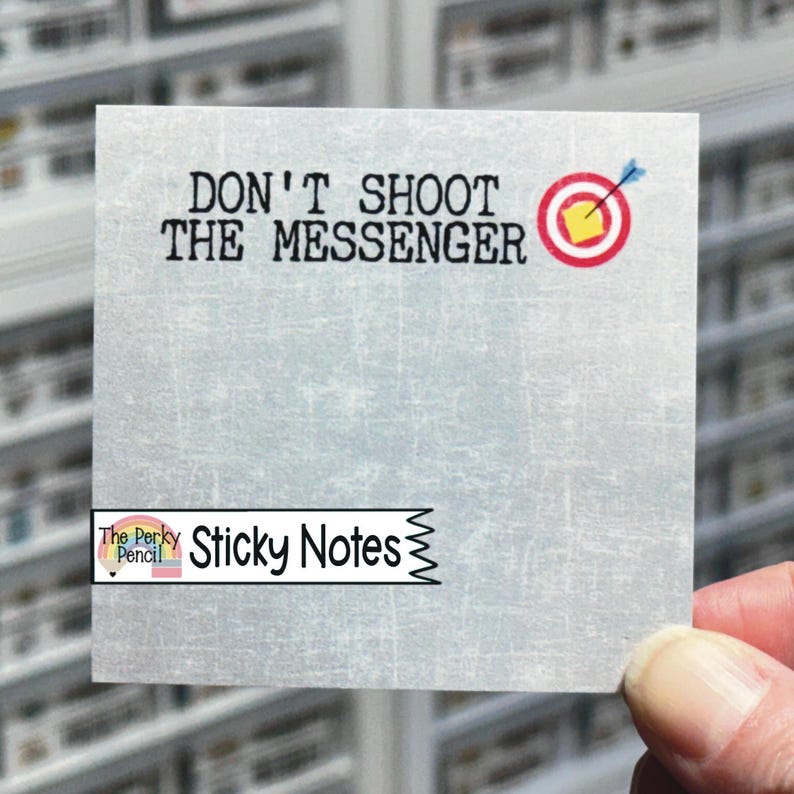 Don't Shoot The Messenger Sticky Notes, Funny Memo Pad, Bow And Arrow Notepad, Target Sticky Note Pad, Funny Office Gift, Cute Coworker Gift image 1