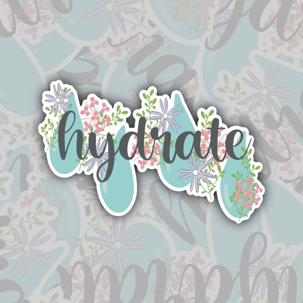 Hydrate Sticker, Drink More Water Decal, Drink Water Reminder, Hydration Stickers, Self Care Sticker Motivational Stickers for Water Bottle